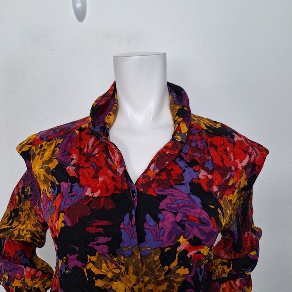 Carlisle Rare 90’s Vintage Multicolor 100% Silk Floral Cottagecore Blouse Size M - Picture 5 of 15